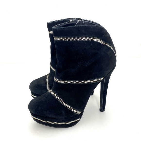 COLIN Stuart Zipper Suede Platform High Heel Boots In Black - Picture 6 of 9